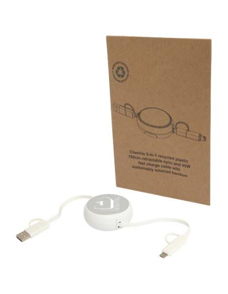 Cable retráctil 5 en 1 de 100 cm de plástico reciclado y aluminio para sincronización de datos y carga rápida de 45 W N18024421