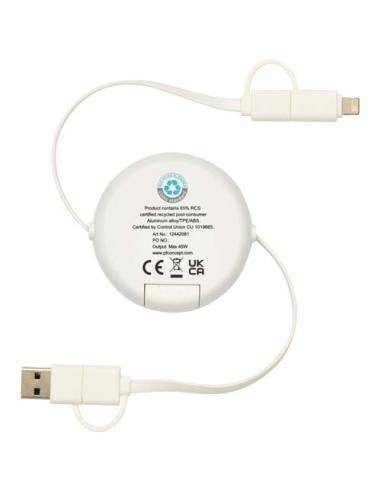 Cable retráctil 5 en 1 de 100 cm de plástico reciclado y aluminio para sincronización de datos y carga rápida de 45 W N18024421