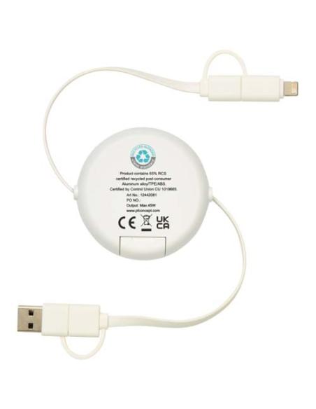 Cable retráctil 5 en 1 de 100 cm de plástico reciclado y aluminio para sincronización de datos y carga rápida de 45 W N18024421