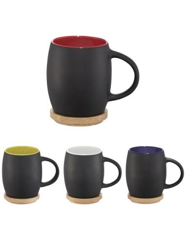 Taza de cerámica de 400 ml con base de madera N20664001