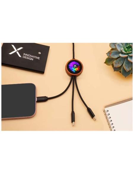Cable de carga de 40 W 5 en 1 de PET reciclado con logo retroiluminado y estuche redondo de madera N17170XP2