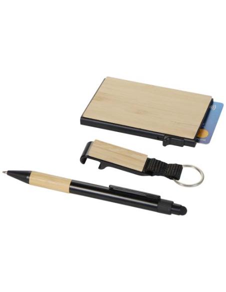 Set de regalo de bolígrafo, llavero y tarjetero RFID de aluminio reciclado RCS N60733601