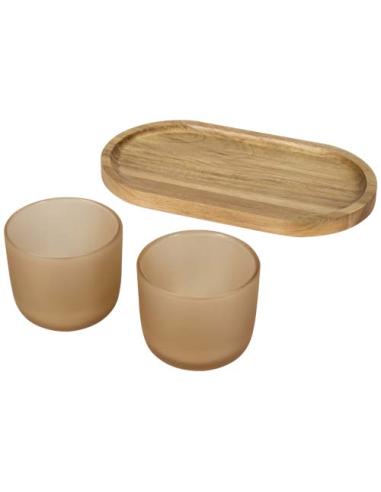 Set de bandeja de madera y vasos de vidrio acabado mate N70204621