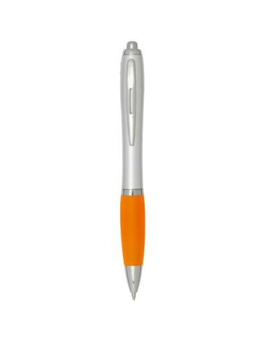 Bolígrafo de plástico reciclado con certificado RCS, cuerpo plateado y empuñadura de color (tinta negra) N13944601