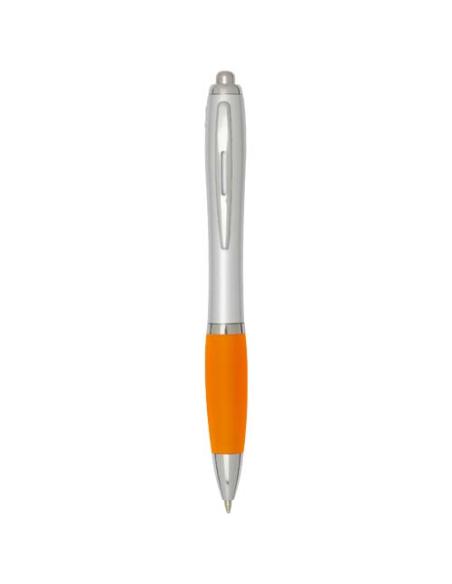 Bolígrafo de plástico reciclado con certificado RCS, cuerpo plateado y empuñadura de color (tinta negra) N13944601