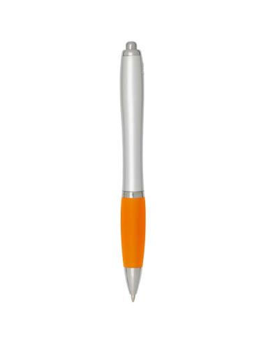 Bolígrafo de plástico reciclado con certificado RCS, cuerpo plateado y empuñadura de color (tinta negra) N13944601