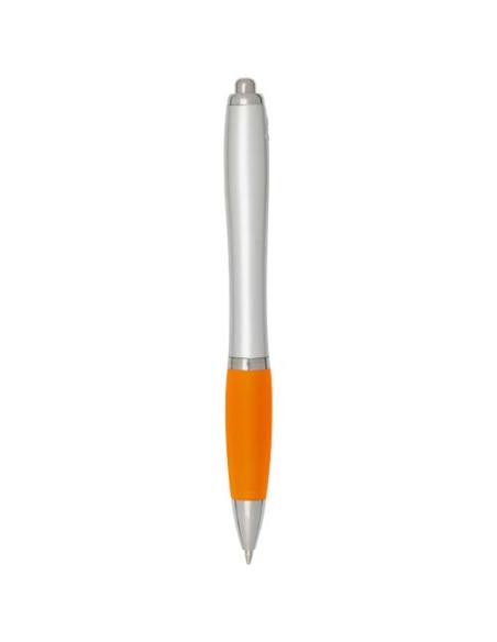 Bolígrafo de plástico reciclado con certificado RCS, cuerpo plateado y empuñadura de color (tinta negra) N13944601