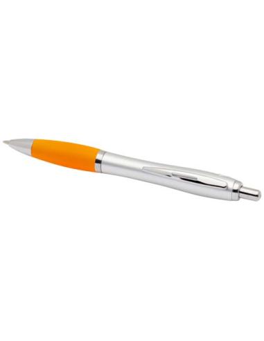 Bolígrafo de plástico reciclado con certificado RCS, cuerpo plateado y empuñadura de color (tinta negra) N13944601