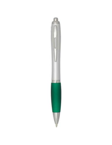 Bolígrafo de plástico reciclado con certificado RCS, cuerpo plateado y empuñadura de color (tinta negra) N16944601