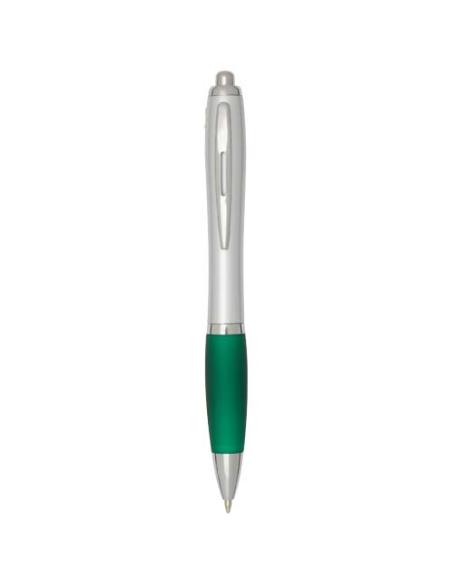 Bolígrafo de plástico reciclado con certificado RCS, cuerpo plateado y empuñadura de color (tinta negra) N16944601