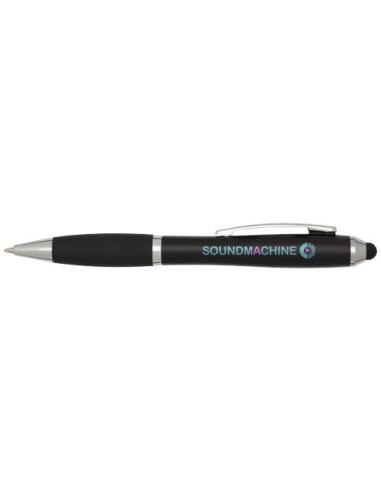 Bolígrafo de plástico reciclado con certificado RCS, stylus, cuerpo de color y empuñadura negra (tinta azul) N09654601