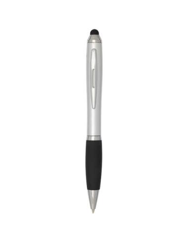 Bolígrafo de plástico reciclado con certificado RCS, stylus, cuerpo de color y empuñadura negra (tinta negra) N18754601