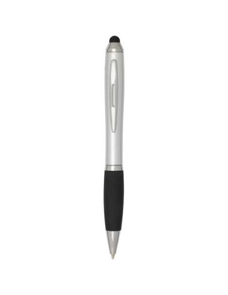 Bolígrafo de plástico reciclado con certificado RCS, stylus, cuerpo de color y empuñadura negra (tinta negra) N18754601