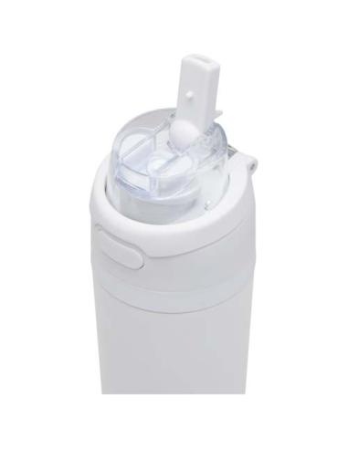 Botella de agua Theron de 800 ml de acero inoxidable de pared simple reciclado (RCS), con tapa de doble función y pajita abat N1