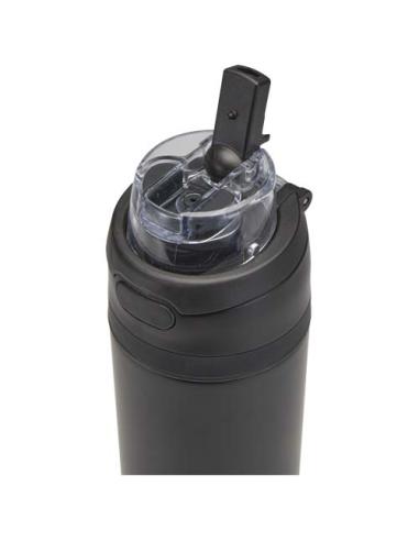 Botella de agua Theron de 800 ml de acero inoxidable de pared simple reciclado (RCS), con tapa de doble función y pajita abat N0