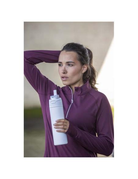 Botella de agua Theron de 800 ml de acero inoxidable de pared simple reciclado (RCS), con tapa de doble función y pajita abat N0