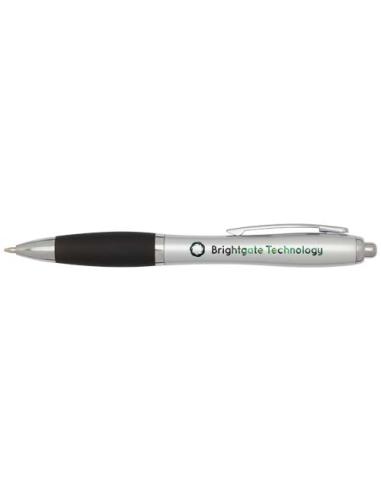 Bolígrafo de plástico reciclado con certificado RCS, cuerpo plateado y empuñadura de color (tinta negra) Nash N09944601
