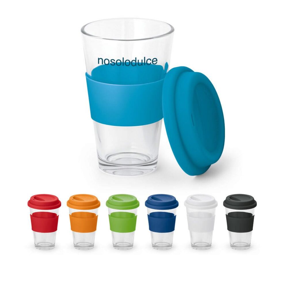 Vaso de Vidrio con Tapa de Silicona Personalizado