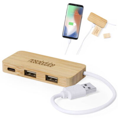 Puerto USB de Bambú con 3 entradas Personalizado